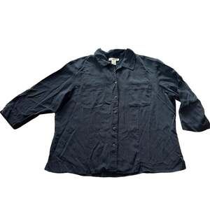 Anna and Frank Vintage 100% Silk Black Textured Button Down Shirt Women’s XL